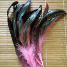 Перья петуха двухцветные 12-18 см. 20 шт. Розового цвета