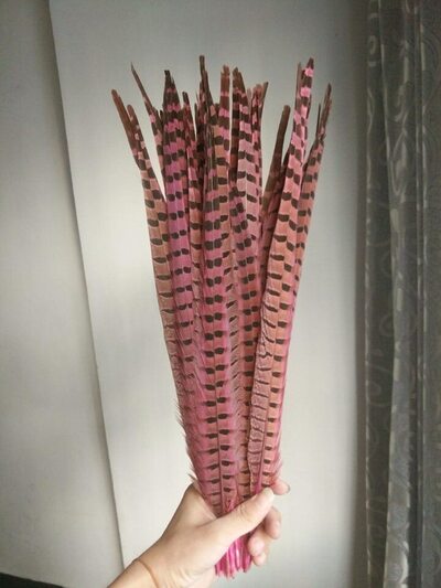 Декоративные перья Pheasаnt 45-50 см. Розовые