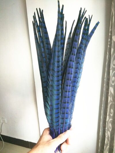 Декоративные перья Pheasаnt 45-50 см. Синего цвета