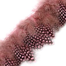 Тесьма из перьев цесарки на ленте 6-10 см, 1м. Розовый цвет