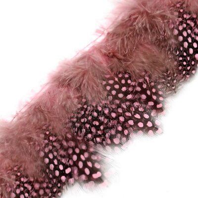Тесьма из перьев цесарки на ленте 6-10 см, 1м. Розовый цвет