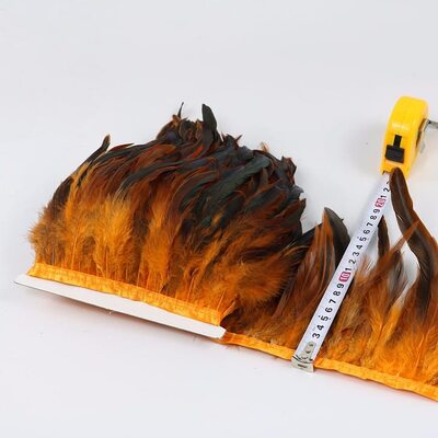 Тесьма из перьев петуха на ленте 12-20 см, 1м. Оранжевый цвет