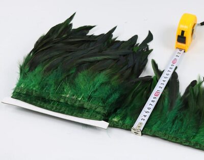 Тесьма из перьев петуха на ленте 12-20 см, 1м. Зеленый цвет
