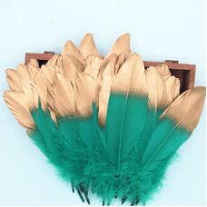 Пушистые перья гуся 15-20 см, 10 шт. Темно-зеленый с золотом