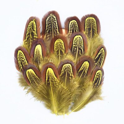 Декоративные перья Pheasаnt разноцветные 5-8 см. 20 шт. Желтые