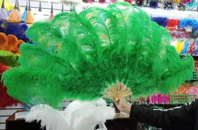 Большой веер из перьев страуса, 10 линий, 1 шт. - Зеленого цвета