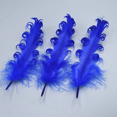 Перья гуся "кудри" 13-18 см. 10 шт. Синего цвета