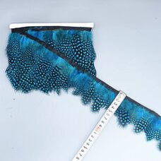 Тесьма из перьев цесарки на ленте 6-10 см, 1м. Голубой цвет