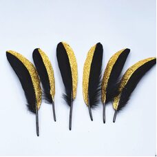 Пушистые перья гуся 15-20 см, 10 шт. Черно-золотого цвета