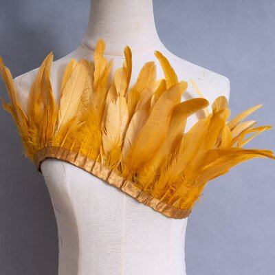 Тесьма из перьев гуся на ленте 15-20 см, 1 м, Золотистый цвет