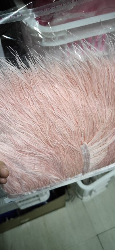 Тесьма из перьев страуса на ленте 8-10 см, 1м. - Бледно-розовый цвет