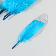 Пушистые перья гуся 15-20 см, 10 шт. Голубые с серебрянной крошкой