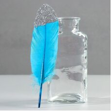 Пушистые перья гуся 15-20 см, 10 шт. Голубые с серебрянной крошкой