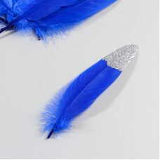 Пушистые перья гуся 15-20 см, 10 шт. Синего цвета с серебрянной крошкой