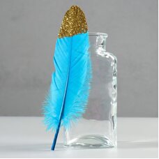 Пушистые перья гуся 15-20 см, 10 шт. Голубые с золотой крошкой