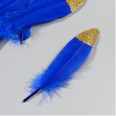 Пушистые перья гуся 15-20 см, 10 шт. Синего цвета с золотой крошкой