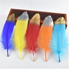 Пушистые перья гуся 15-20 см, 10 шт. Желтые с золотой крошкой
