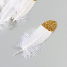 Пушистые перья гуся 15-20 см, 10 шт. Белые с золотистым кончиком