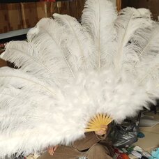 Большой веер из перьев страуса, 13 линий - 1 шт. - Белый цвет