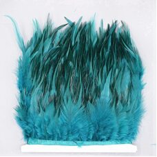Перьевая лента из перьев петуха на ленте 10-15 см. Изумрудного цвета