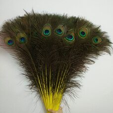 Перья павлина 70-80 см. Желтый цвет 