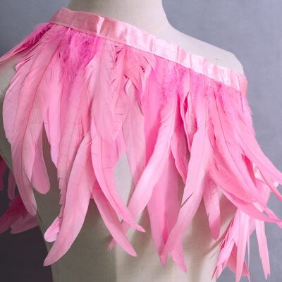 Тесьма из перьев гуся на ленте 25–30 см, 1 м, розовая