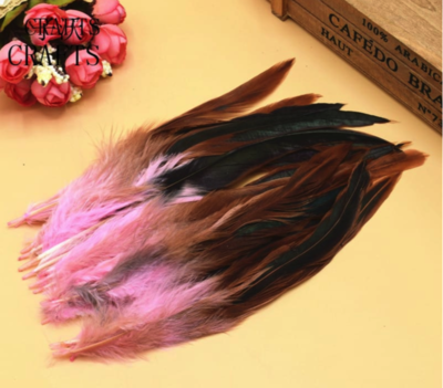 Перья петуха двухцветные 12-18 см. 20 шт. Розового цвета
