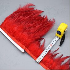 Тесьма из перьев петуха на ленте 10-15 см, 1м. Красный цвет