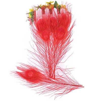 Цветные перья павлина 25-30 см. Красный цвет